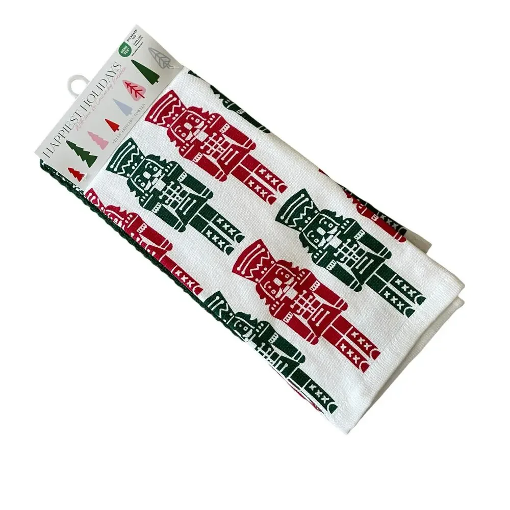 La Cuisine Christmas NUTCRACKER Kitchen Towels Set of 4 HOLIDAY Green Red White